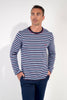 Front view of a men model wearing HO blue stripes cotton Long Sleepwear