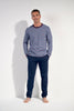Full-body view of a men model wearing HO blue stripes cotton Long Sleepwear