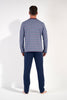General view of a men model wearing HO blue stripes cotton Long Sleepwear