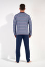 General view of a men model wearing HO blue stripes cotton Long Sleepwear
