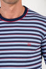 Close-up view of a men model wearing HO blue stripes cotton Long Sleepwear