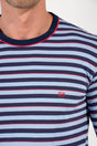 Close-up view of a men model wearing HO blue stripes cotton Long Sleepwear