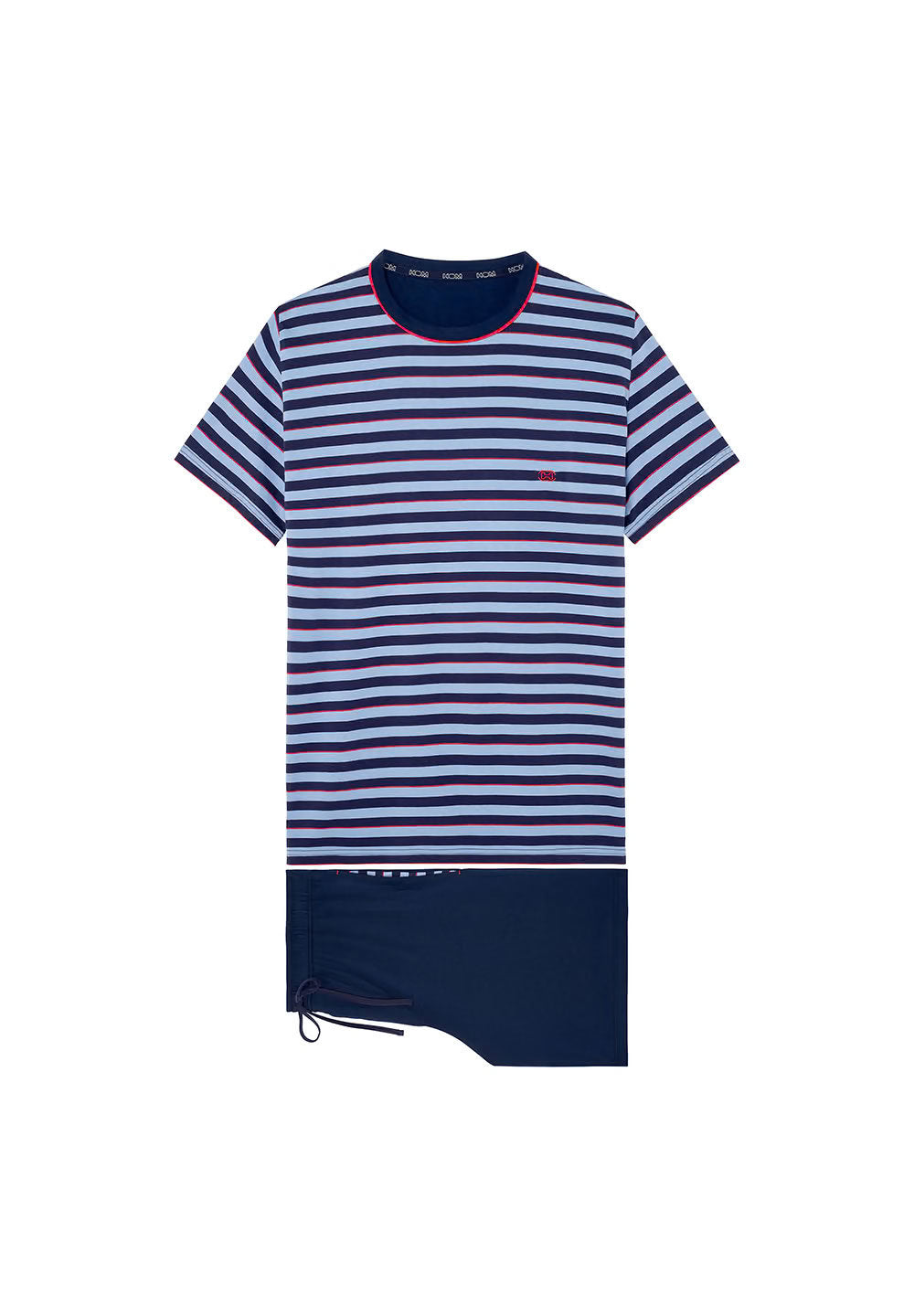 Front cutout view of HO blue stripes cotton Short Sleepwear