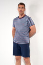 Front view of a men model wearing HO blue stripes cotton Short Sleepwear