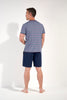 General view of a men model wearing HO blue stripes cotton Short Sleepwear
