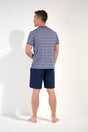 General view of a men model wearing HO blue stripes cotton Short Sleepwear