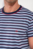 Close-up view of a men model wearing HO blue stripes cotton Short Sleepwear