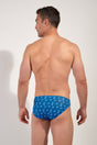 Back view of a men model wearing HO blue print modal/viscose/tencel Comfort Micro Briefs