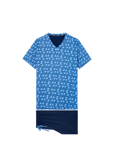 Front cutout view of HO blue print cotton Short Sleepwear