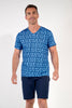 Front view of a men model wearing HO blue print cotton Short Sleepwear