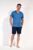 Full-body view of a men model wearing HO blue print cotton Short Sleepwear
