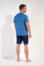General view of a men model wearing HO blue print cotton Short Sleepwear