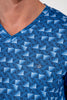 Close-up view of a men model wearing HO blue print cotton Short Sleepwear