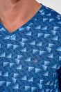 Close-up view of a men model wearing HO blue print cotton Short Sleepwear