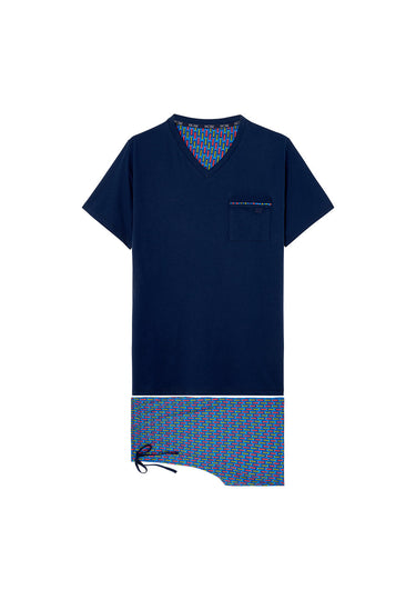 Front cutout view of HO navy print cotton Short Sleepwear