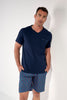 Front view of a men model wearing HO navy print cotton Short Sleepwear