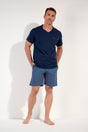 Full-body view of a men model wearing HO navy print cotton Short Sleepwear