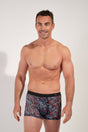 Front view of a men model wearing HO blue print  Boxer Briefs