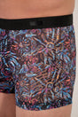 Close-up view of a men model wearing HO blue print  Boxer Briefs