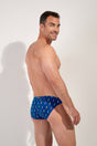 Back view of a men model wearing HO navy print  Swim Micro Briefs