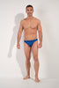 Full-body view of a men model wearing HO navy print  Swim Micro Briefs