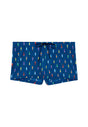 Front cutout view of HO navy print  Swim Shorts