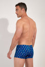 Back view of a men model wearing HO navy print  Swim Shorts
