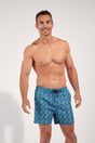 Front view of a men model wearing HO blue print  Beach Boxer