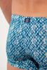 General view of a men model wearing HO blue print  Swim Shorts