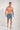 Full-body view of a men model wearing HO blue print  Beach Boxer