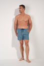 General view of a men model wearing HO blue print  Beach Boxer
