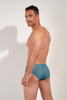 Back view of a men model wearing HO blue print  Swim Mini Briefs