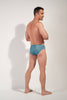General view of a men model wearing HO blue print  Swim Mini Briefs