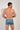 Back view of a men model wearing HO blue print  Swim Shorts