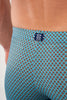 General view of a men model wearing HO blue print  Swim Shorts