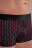 Close-up view of a men model wearing HO red print modal/viscose/tencel Trunk