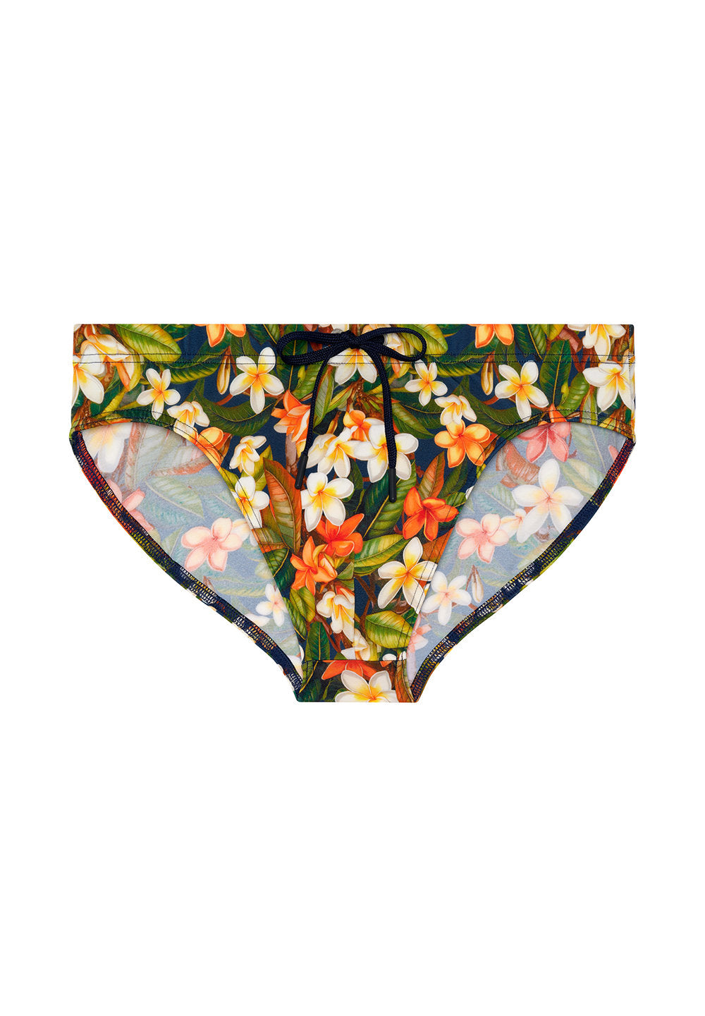 Front cutout view of HO navy print  Swim Mini Briefs