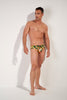 Full-body view of a men model wearing HO navy print  Swim Mini Briefs