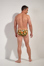 General view of a men model wearing HO navy print  Swim Mini Briefs
