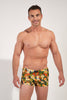 Front view of a men model wearing HO navy print  Swim Shorts