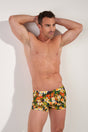 General view of a men model wearing HO navy print  Swim Shorts