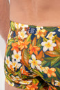 General view of a men model wearing HO navy print  Swim Shorts