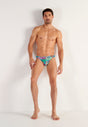 Full-body view of a men model wearing HO multico print  Comfort Micro Briefs