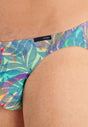 Close-up view of a men model wearing HO multico print  Comfort Micro Briefs