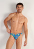 Front view of a men model wearing HO blue print  Comfort Micro Briefs
