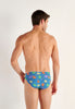 Back view of a men model wearing HO blue print  Comfort Micro Briefs