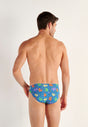 Back view of a men model wearing HO blue print  Comfort Micro Briefs