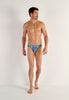 Full-body view of a men model wearing HO blue print  Comfort Micro Briefs