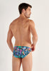 Back view of a men model wearing HO navy blue print  Comfort Micro Briefs