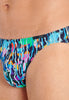 Close-up view of a men model wearing HO navy blue print  Comfort Micro Briefs